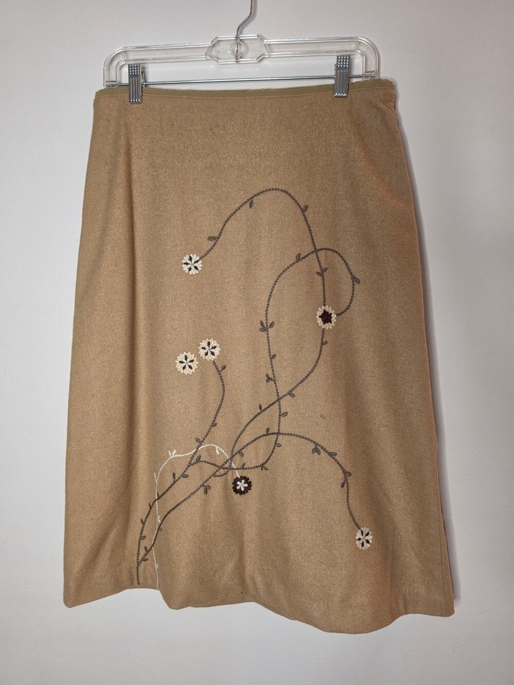 The Limited Wool Embroidered A-Line Skirt Floral Vine Pattern, Made in Italy
